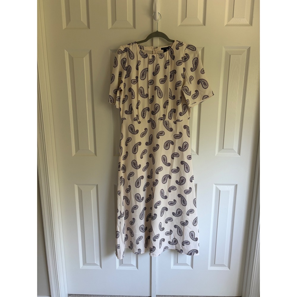 Ann Taylor Midi Dress Size 8 Cream Paisley Short Sleeve NWT Americana